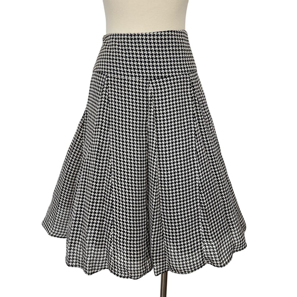 Lauren Ralph Lauren Silk Houndstooth Skirt Paneled A-Line Black/White 14 Vtg